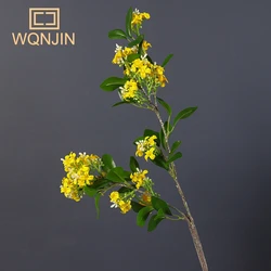 1PC, Yellow Simulated Osmanthus Branch Home Dining Table Decoration, Flower Garden Landscaping, Green Leaves, Artificial Flower