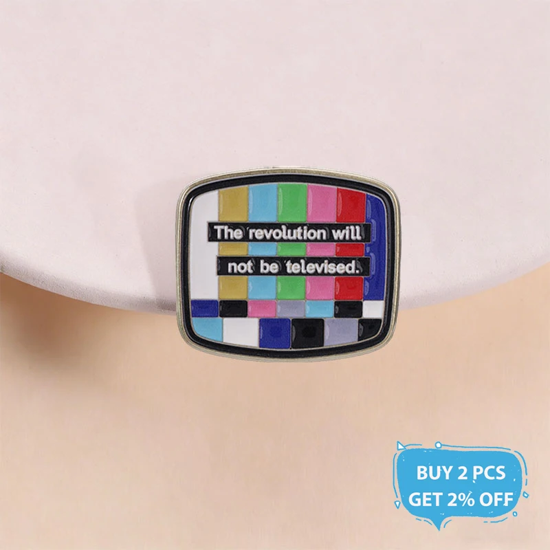 The Revolution Will Not Be Televised Enamel Pin Retro TV SMPTE Color Bars Counterculture Slogan Brooch Lapel Badge Jewelry Gift