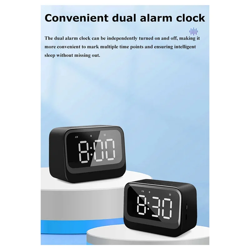 

Mini Clock Bluetooth Speaker Portable Dual Alarm Clock Support TF Card Play Soundbar Wireless Display Music Player Plastic