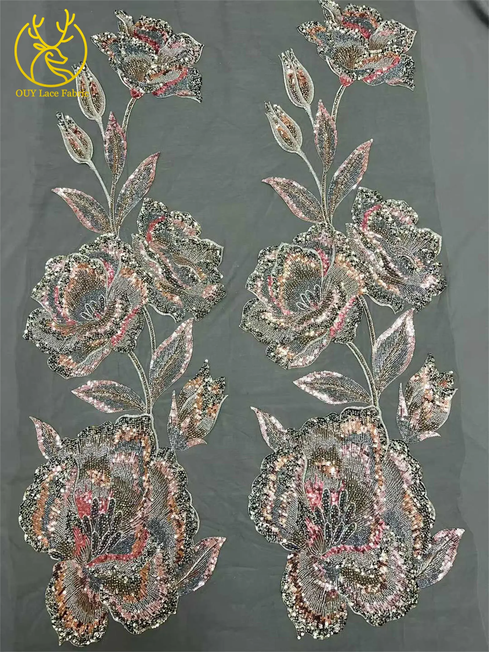 Nigeria Große Blumen Perlen-Spitzenstoff 2026 Luxuriöser Afrikanischer Spitzenstoff 5 Yards Französischer Pailletten-Spitzenstoff für Party- und Abendkleider – Detail 18