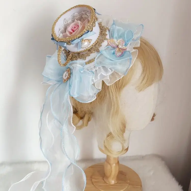 新しい日本のソフトガールロリータガールゴージャスなティーカップシルクハットコートロココスペインフラット帽子ヘアアクセサリー