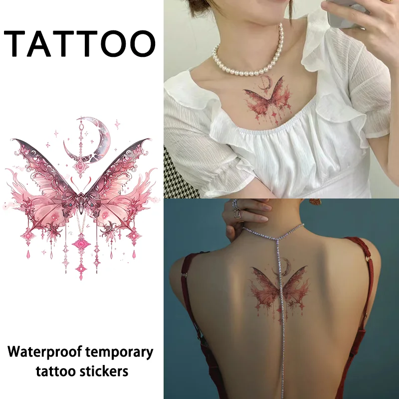 

Purple and Pink Butterfly Waterproof Temporary Tattoo Sticker, for use on chest and arms, Long-lasting, Realistic, Fake Tattoo