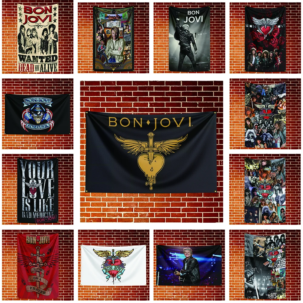 B-B-on J-Jovi Flag Banner For Fan Cave Watch Party Tailgate Gathering Indoor Outdoor Backyard Home Festival Ornament Supply