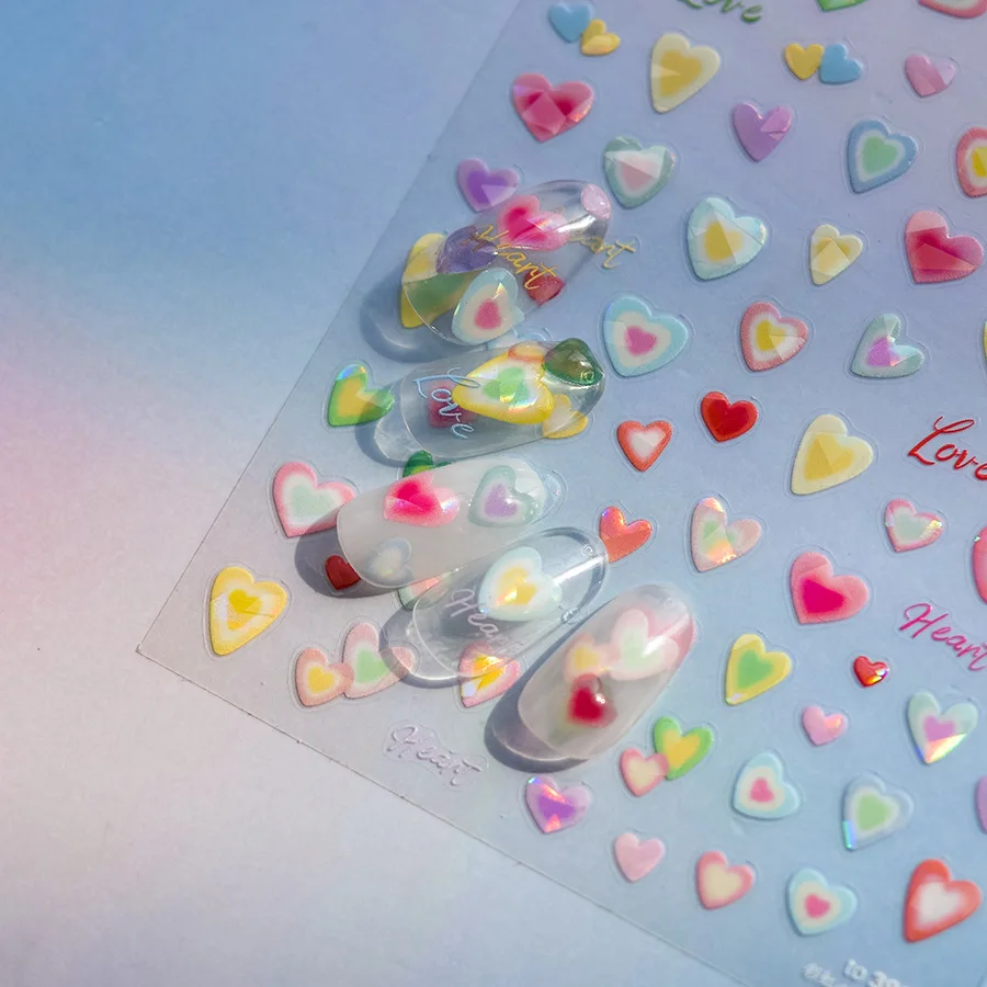 5D Relief Jelly Shell Light Colorful Love Kawaii Heart Adhesive Nail Art Stickers Decals Manicure Ornaments Accessories