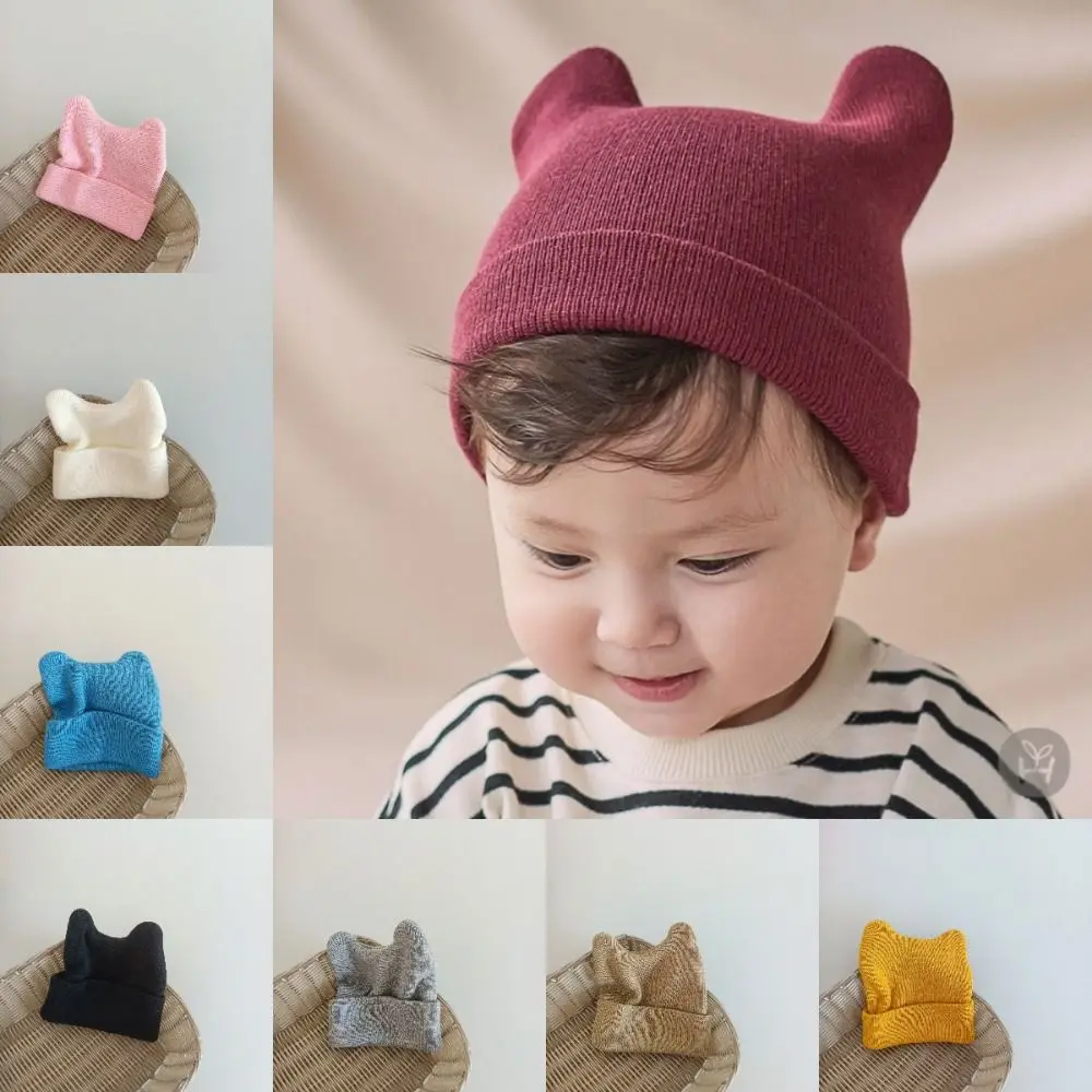 12 Color Baby Beanie Cap Baby Hat Candy Color Cute Ear Woolen Hat Bonnet Girls Boys Cap Children's Knitted Hat Kids Accessories