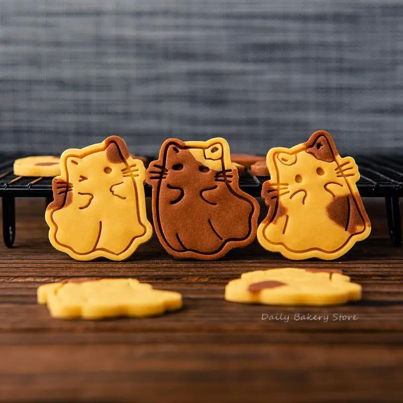 Ghost Kitten Cookie Mold Cute Cartoon Cat Ghost Fondant Cookie Cutter Frosting Dessert Decorating Tool Halloween Baking Supplies