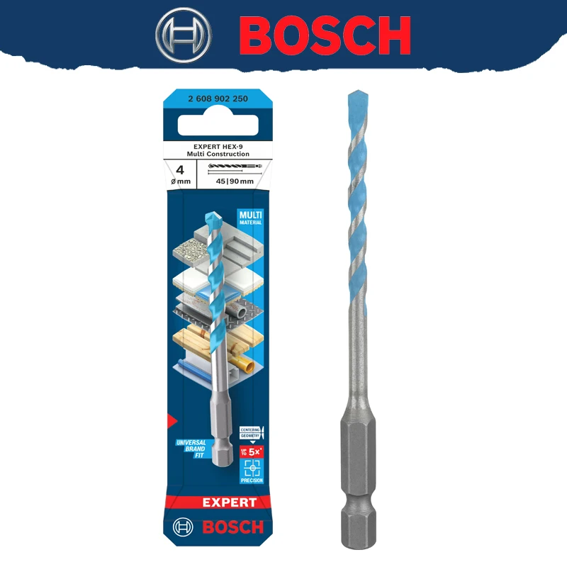 BOSCH 2608902250 EXPERT HEX-9 Multi Construction Drill Bit 4mm 90mm For Concrete  Soft Tiles High Hardness Twist Drill