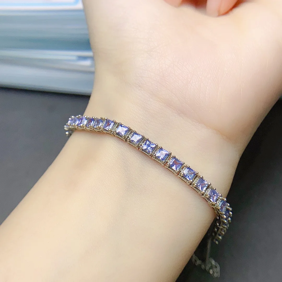 

Браслет из натурального танзанита 3x3 мм, ювелирные изделия из серебра S925 с инкрустацией фиолетово-синим драгоценным камнем