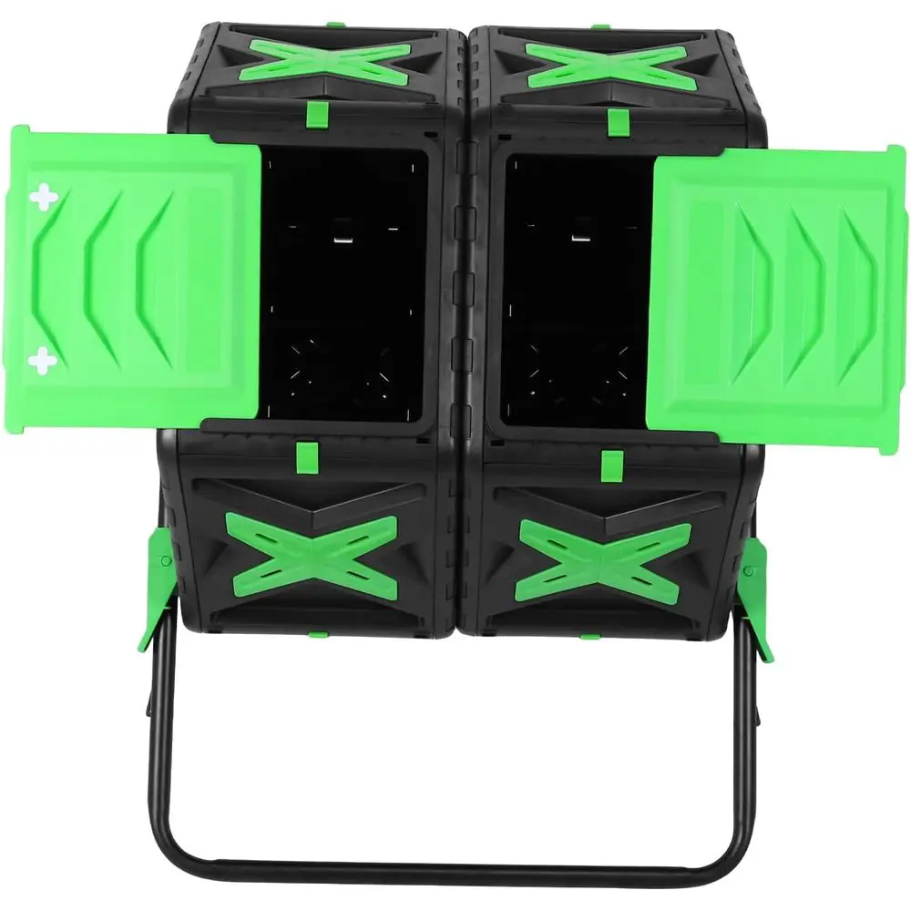 Fast Assembly Dual Chamber Tumbler Compost Bin - 140L Outdoor Garden Yard Composting System with Sliding Door