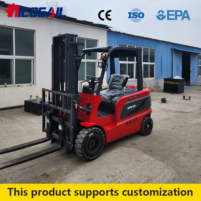 Custom 3 Ton Electric Forklift 1T-3T Lifting Capacity 3780mm Height LED Light for Night Operation