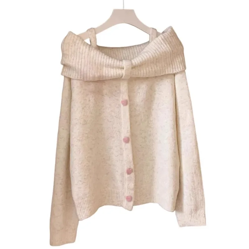 2025 Gentle Wind Sweet One Shoulder Sweater Women's Autumn Winter Korean High Grade Knitted Sweater Off Shoulder Top