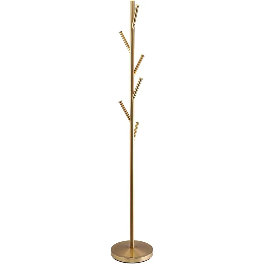 Addison 68ern Gold Standing Coat Rack with 6 Hanging Hooks, Sleek Metal Gold Coat Stand with Weighted a, Cool rass inish