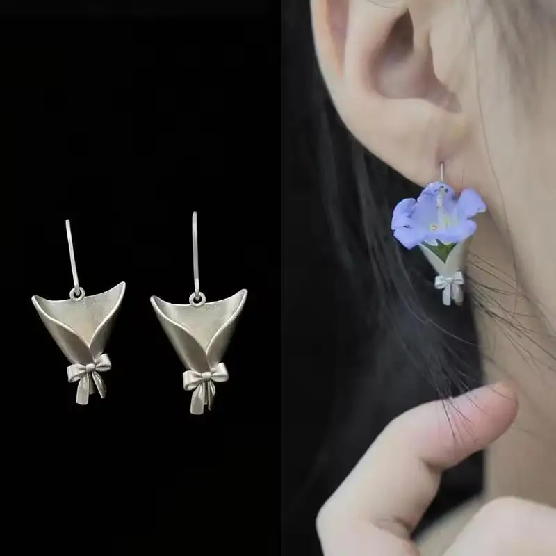 Elegant Trendy Bouquet Wrapping Necklace Earrings Rings Clavicle Can Inserted Flowers Jewelry Female Clavicle Chain Accessory