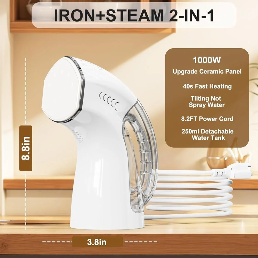 2 in 1 Portable Clothes Steamer Iron Intelligent Chip Soft Steam Leak Proof Design 250ml Water Tank Automatic Shut Off