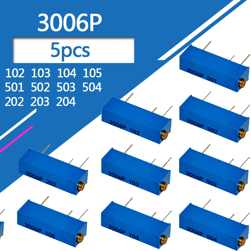 

5PCS 3006P Precision Multi-turn Adjustable Potentiometer 100 200 500 1K 2K 5K 10K 20K 50K 100K 200K 500K 100R 200R 500R Ohm 3006