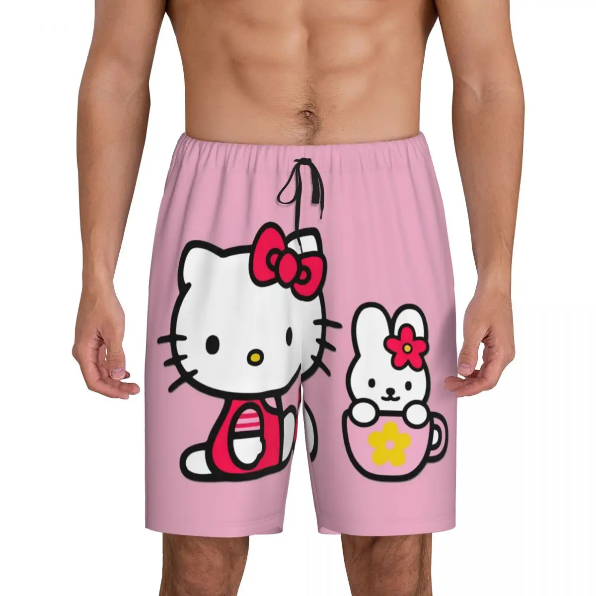 

Custom Printed Men's Hello Kitty Cartoon Anime Pajama Bottoms Sleepwear Pjs Sleep Shorts with Pockets