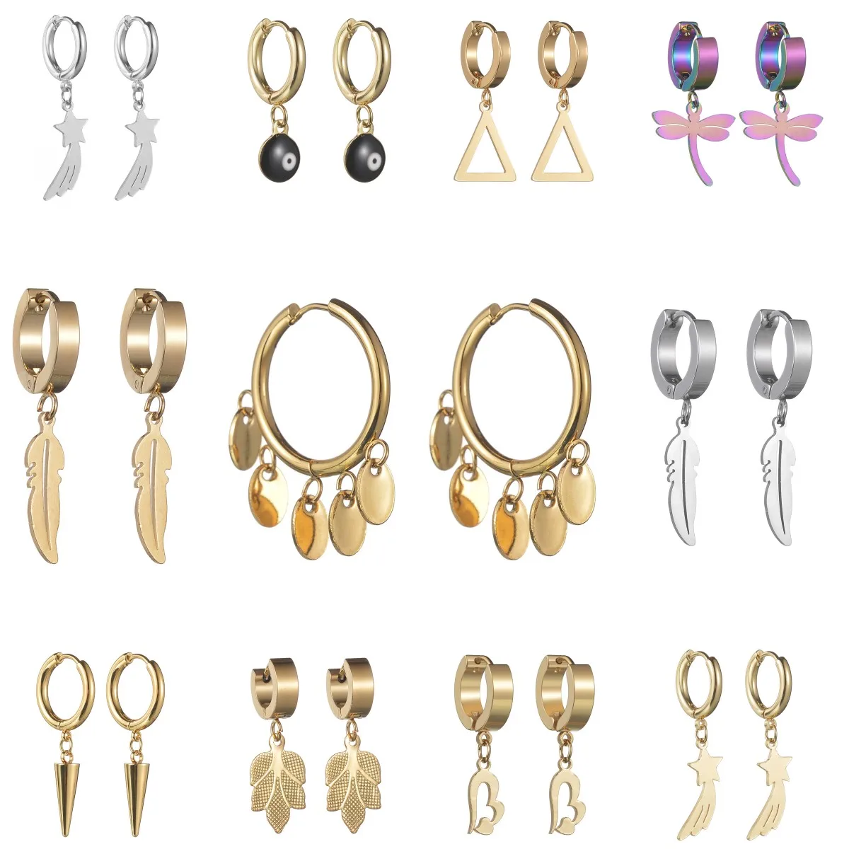 Multi Types Unisex Silver Gold Color Stainless Steel Earring For Women Men Punk Gothic Piercing Fake Earrings Jewelry Gift 1Pair