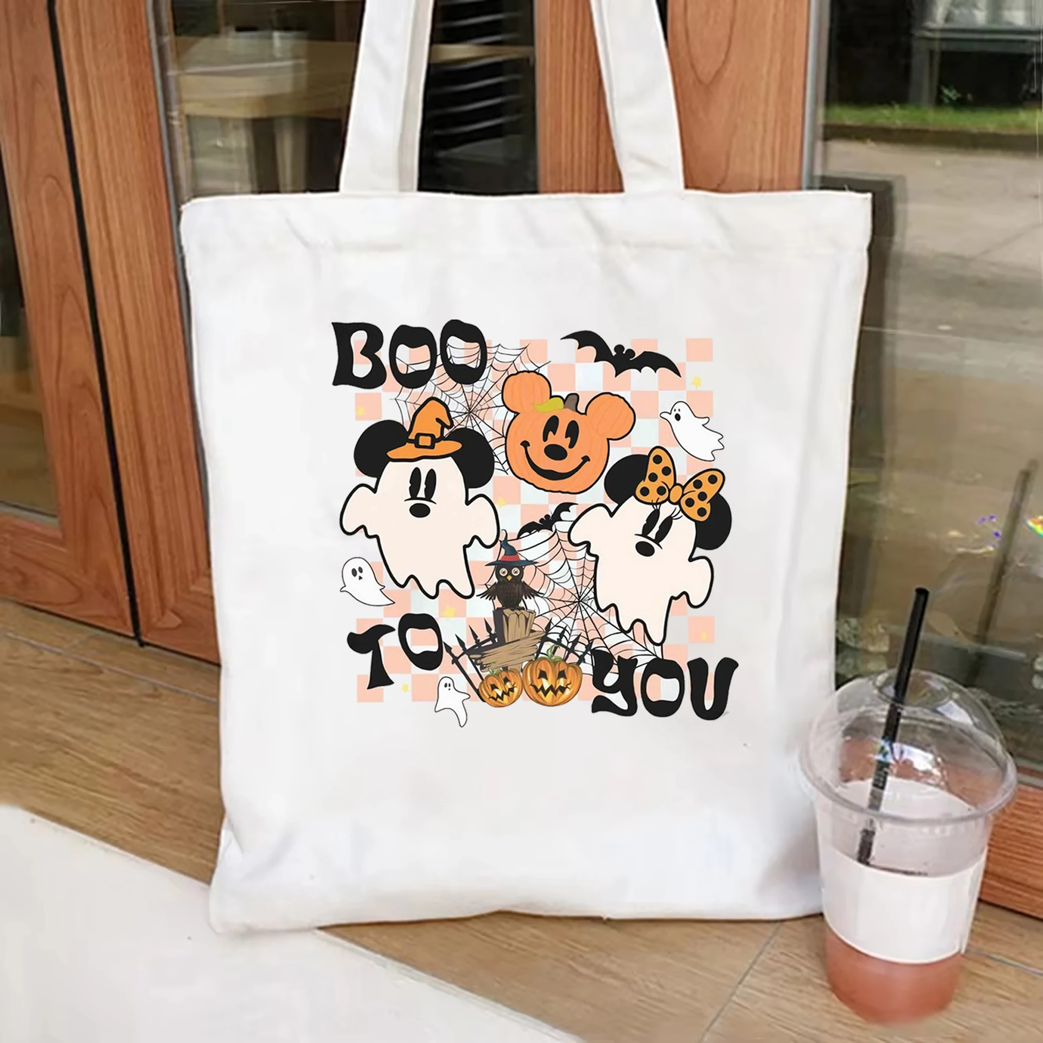 Vintage Disney Halloween 2024 tote bag Disney Halloween fun canvas bag Mickey and Friends Halloween candy storage bag Halloween