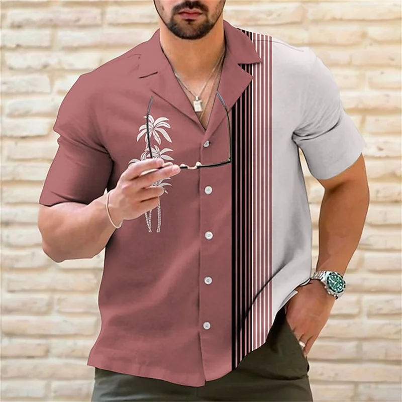 Luxury shirt 6 colors 2023 men\'s summer Hawaiian shirt casual fashion street short sleeve coconut striped beach holiday party