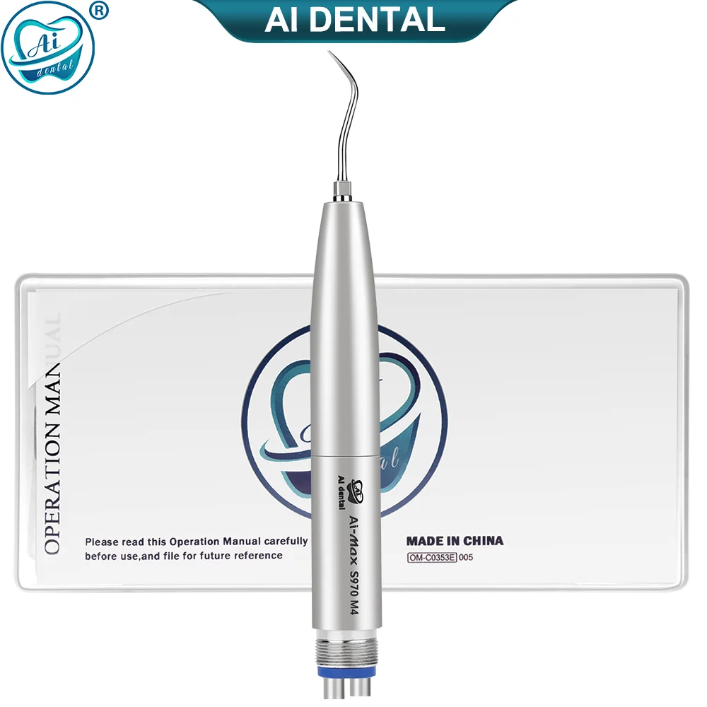 

Dental ultrasonic air scaler handpiece AI-S970 M4 stainless steel teeth cleaning sonic hand piece with 3 tips Non optic