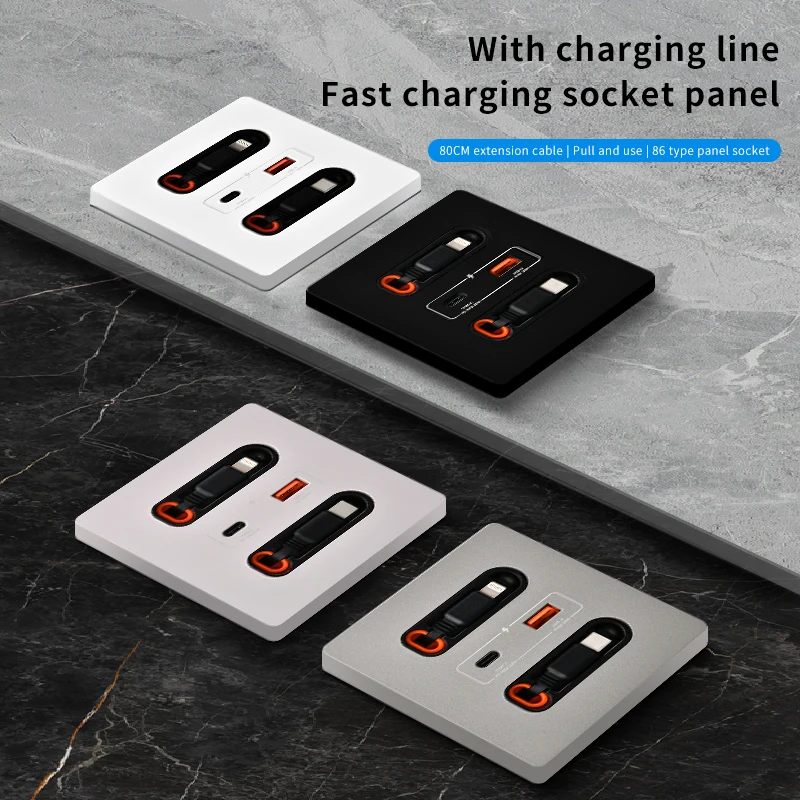 Prise intelligente universelle blanche avec ligne de charge télescopique prise de courant murale en verre trempé avec Port 20W