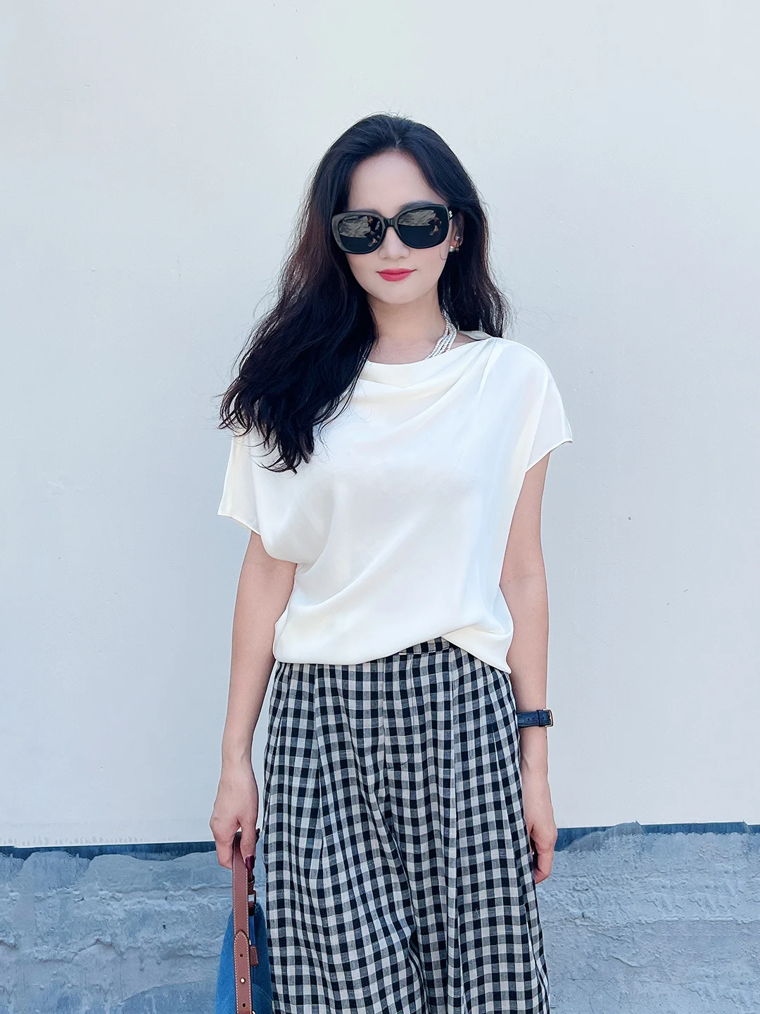 

Романтическая шелковая блузка свободного кроя для женщин, высококачественная, универсальная, с круглым вырезом, коротким рукавом, цветная, для коррекции фигуры