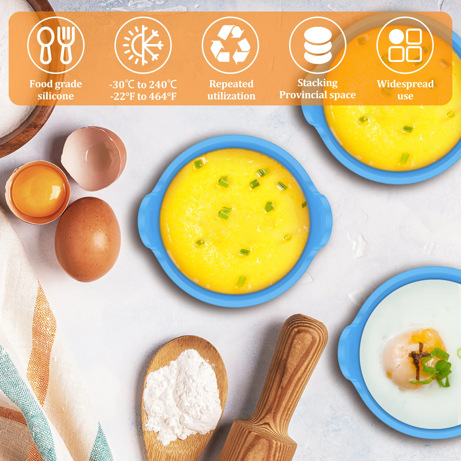 4/8Pcs Air Fryer Egg Poacher Food Grade Silicone Egg Poaching Cups Easy Release Round Silicone Ramekins Reusable Silicone