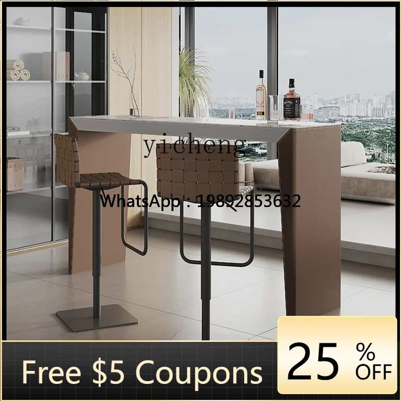 

U6 light luxury rock slab bar table simple modern living room saddle leather solid wood bar table household partition