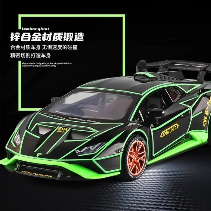 Lamborghini-Diecast Metal Alloy Model Car com Spray de Som e Luz, Brinquedo Infantil, Pull Back Collection, Toy Presentes, 1:24