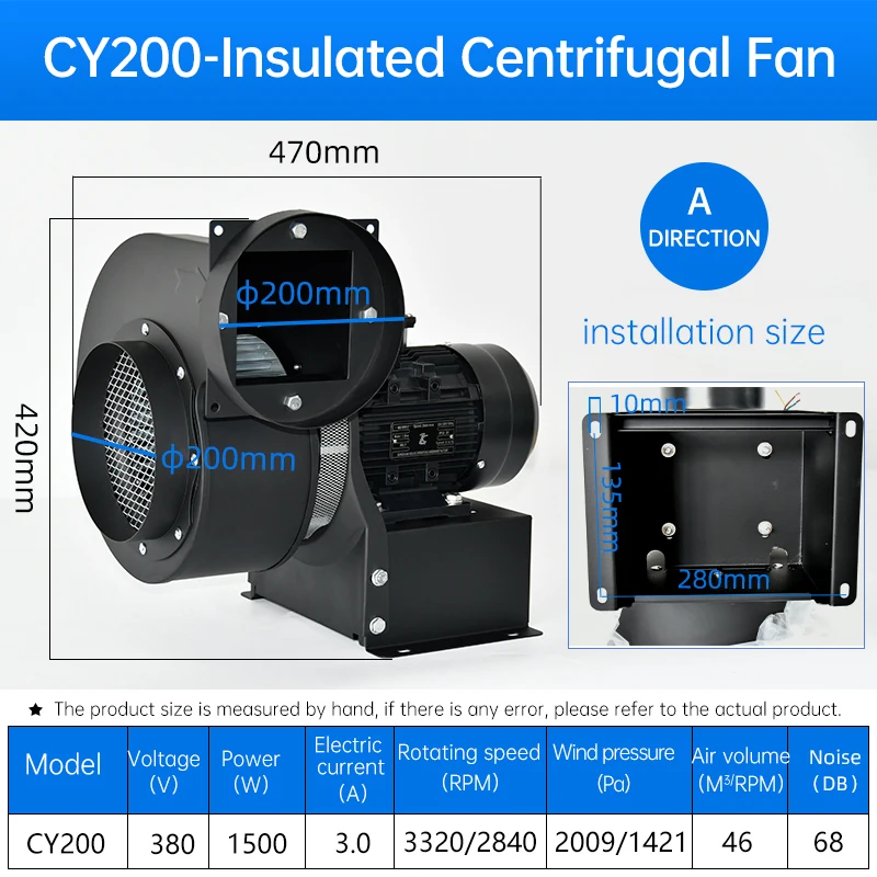 Gorąco sprzedający się fabrycznie bezpośredni wieloskrzydłowy wentylator odśrodkowy CY200 A 200mm 380V dmuchawa termoizolacyjna silny wydech przemysłowy