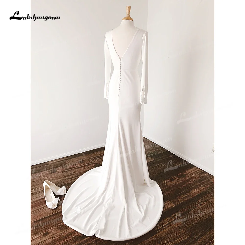 Robe de Mariée Sirène en Satin à Manches sulfpour Femme, Simple, Col Rond, Sexy, Bouton Dos Ouvert, Patients Boho, Quel que soit le Balayage, Éducatif, 2025