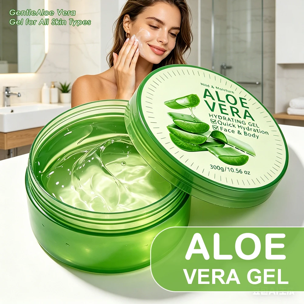 Aloe Vera Gel Feuchtigkeitsspendend - Familiengröße 300g für Gesicht, Hände & Körper