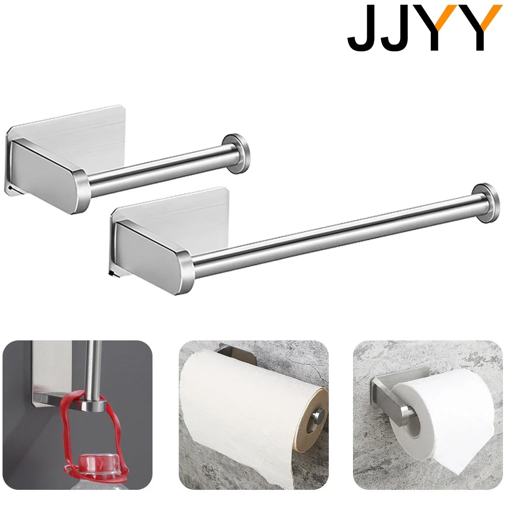 

JJYY No punch bathroom paper roll holder wall mounted toilet paper holder stainless steel bathroom paper towel accessory holder