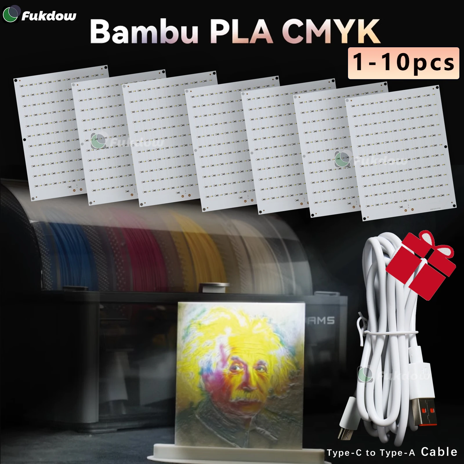 CMYK LED Backlight Board USB-C For Bambu Lab CMYK  Hardware With 2M Cable CMYK Lithophane Filament Bundle 3d Printing Parts