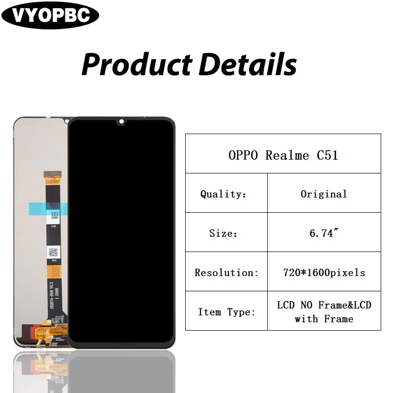 LCD Display For OPPO Realme C51 With Frame Panel Digitizer Assembly Repair Replacement Parts RMX3830 Original Touch Screen