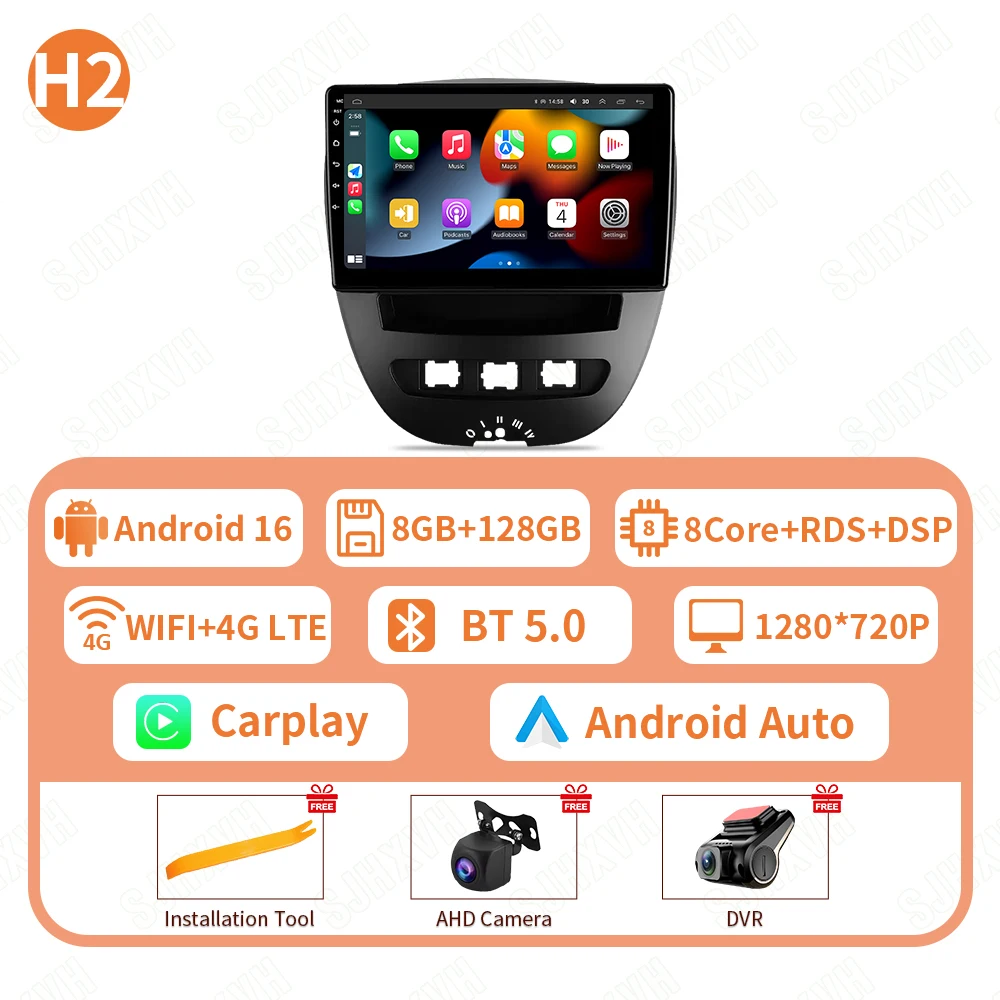 Android 16 2 Din Auto Multimedia Speler Voor Peugeot 107 Toyota Aygo Citroen C1 2005-2014 Head Unit Stereo GPS navigatie BT WIFI