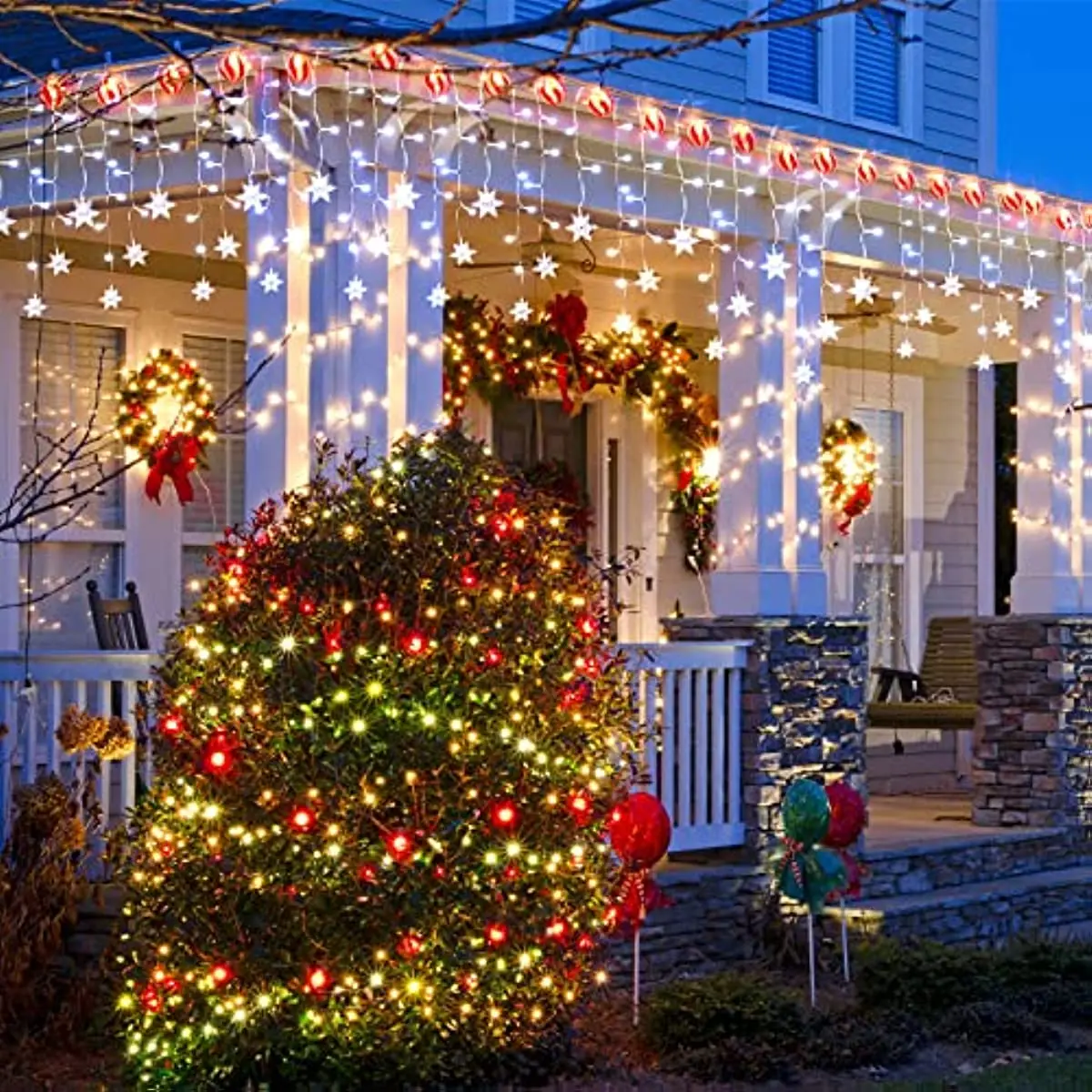 Natal Floco de Neve Icicle Luz Decorações de Natal 2024 Led Cortina Guirlandas Impermeável Conectável Droop 0.5/0.6/0.7M Plug-In Ano Novo 2024 Street Garland Para Valentim / Casamento / Natal / Quarto / Casa / Decoraçã