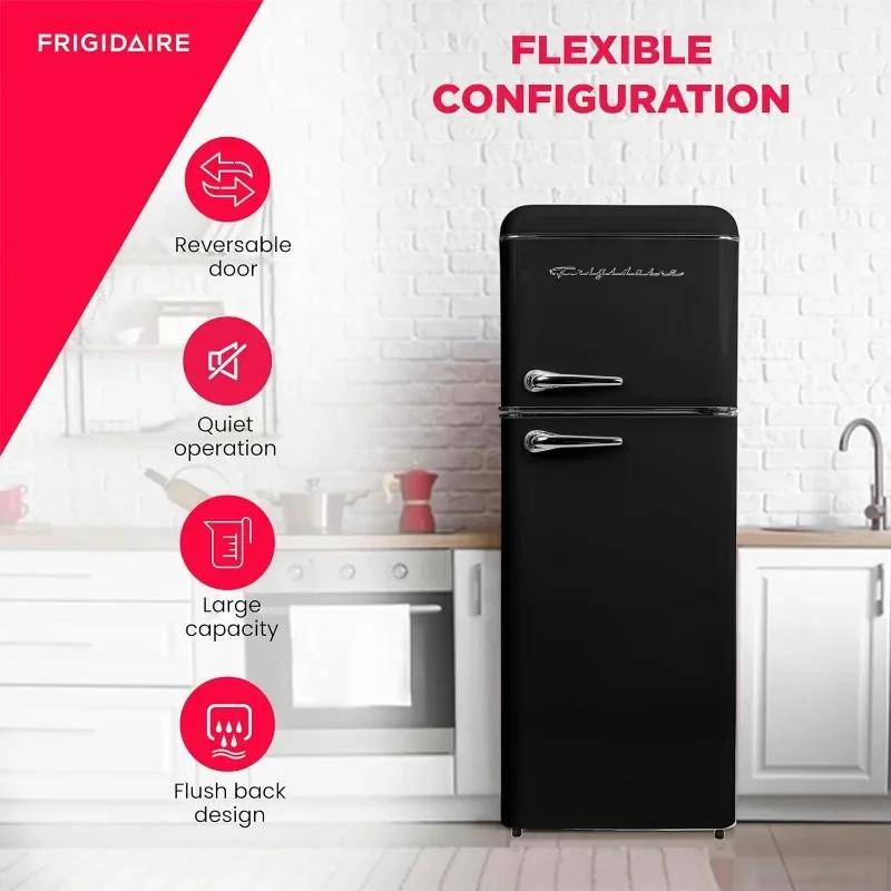 FRIGIDAIRE EFR756-BLACK EFR756, 2-дверный холодильник в стиле ретро с морозильной камерой, хромированные ручки, 7,5 куб. футов, черный