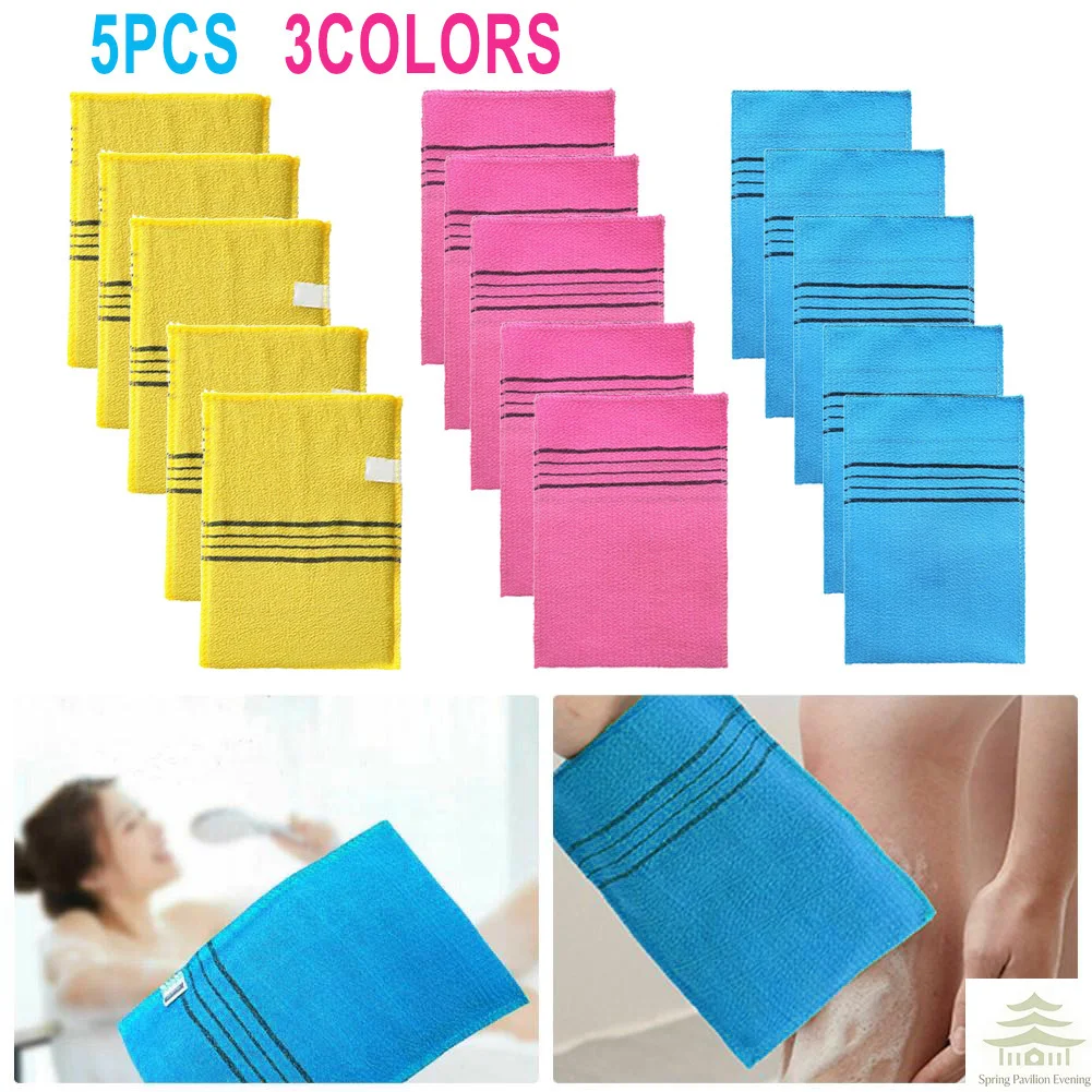 5-teiliges Peeling-Badetuch-Set, Koreanische Italienische Asiatische Peeling-Badewaschlappen, Körperpeeling, Weiche Polyester-Baumwoll-Duschwaschlappen