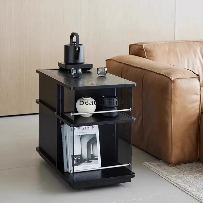 

yj15 Movable solid wood coffee table trolley living room multi-functional tea cabinet