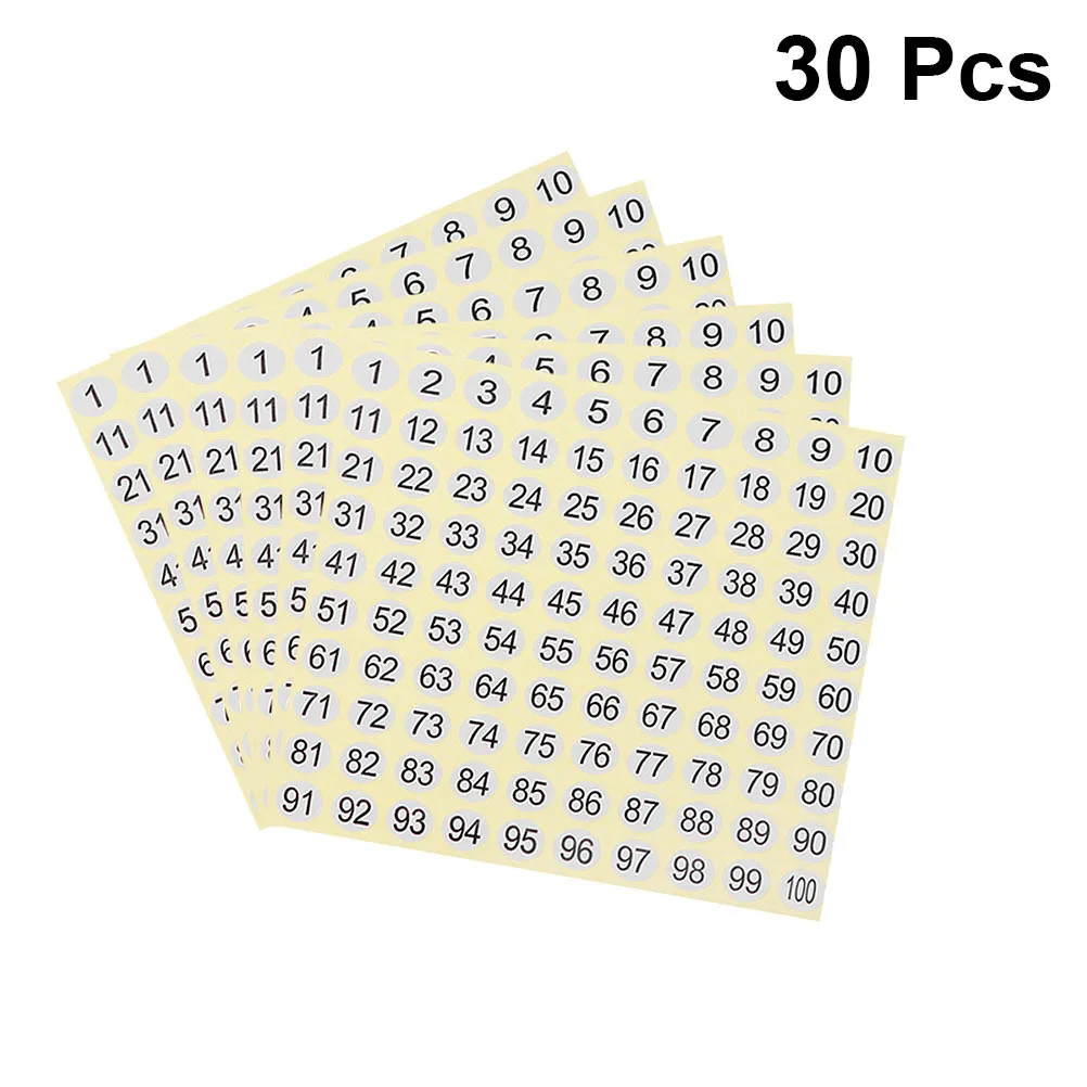 

30 Sheets Number Stickers Arabic Numer Decals 1-100 Math Educational Supplies for Craft Classroom Number Stickers