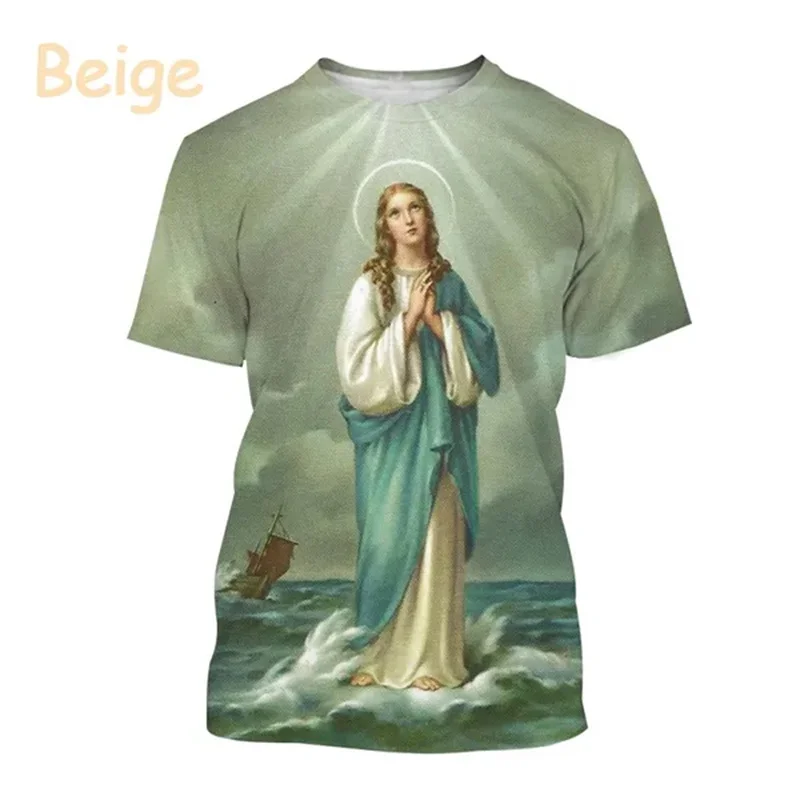 3D Blessed Virgin Mary Printed T Shirt For Women Novelty Unisex Streetwear Faith Style Short Sleeve Kid Cool Harajuku Tee Shirts