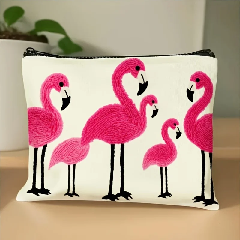 1pc Pink Flamingo Printed Makeup Bag Stylish Minimalist Design for Adult Travel Storage Multifunctional Portable Toiletry Bags