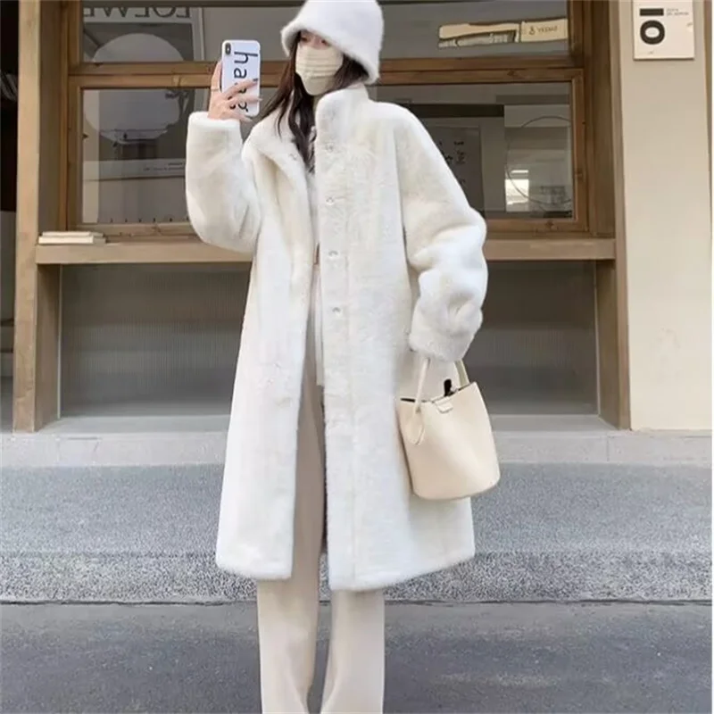 

High End Women Medium Long Styles Fur Jacket Ladies Loose Plush Outerwear Autumn Winter Female Lamb Wool Faux Fur Tops Coat