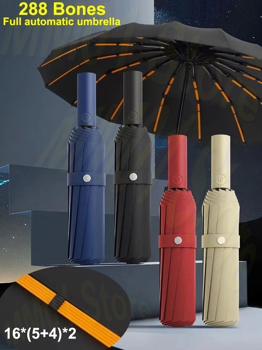 High Quality 288 Bones Automatic Umbrella Strong Windproof Umbrella Large Size Men Business Umbrella UV Protection Lady Sunshade