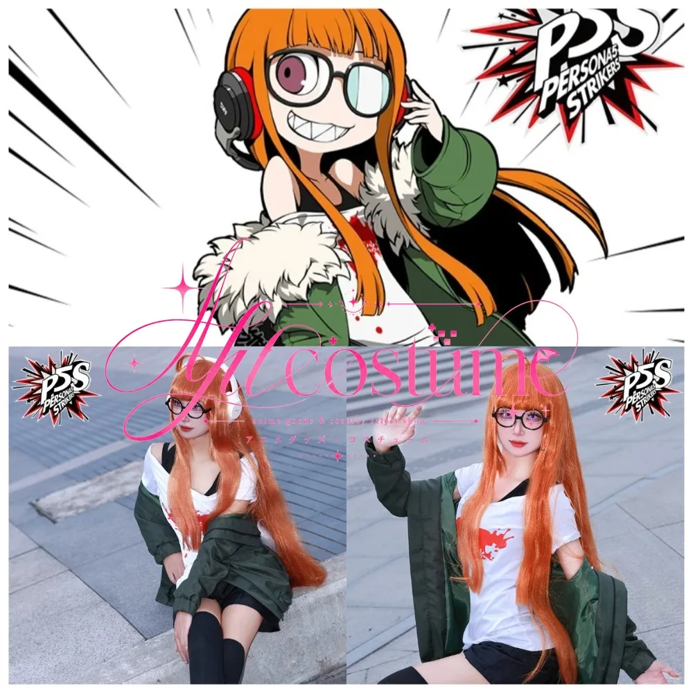 Disfraz de Futaba Sakura, traje de estilo diario, peluca, gafas incluidas, ropa de personaje