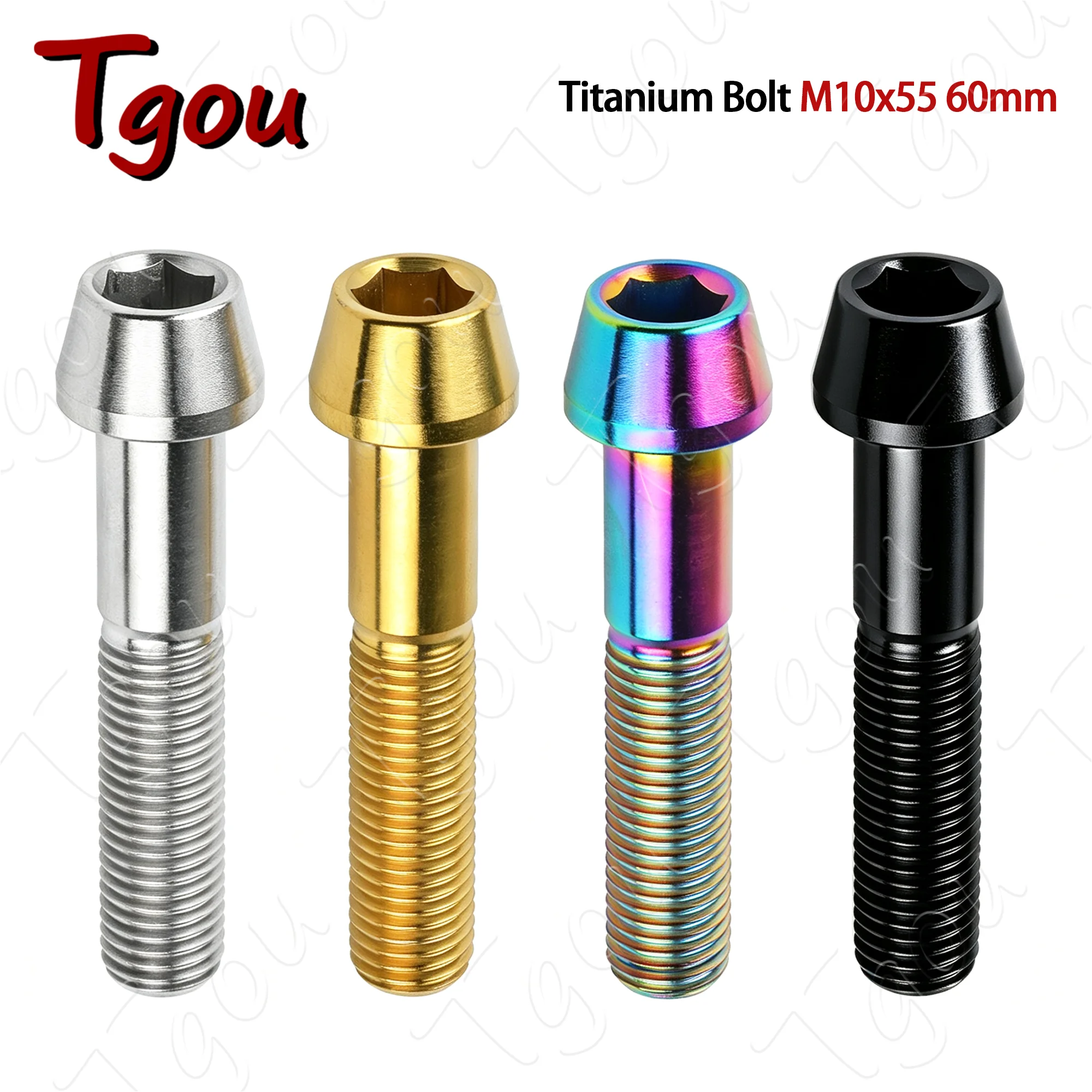 Tgou Titanium Bolt M10x55 60mm Pitch 1.25 Taper Head Allen Key Screws for Motorcycle Brake Caliper