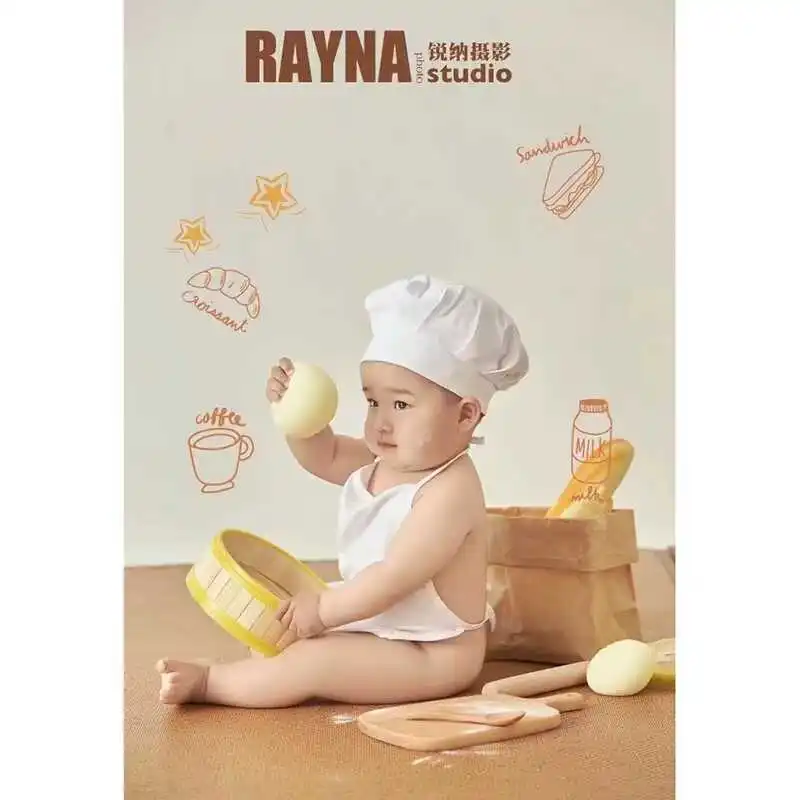 100 day photography props chef theme 100 day full moon photography baby clothing 신생아사진  아기 코스프레  تذكارات للرضع