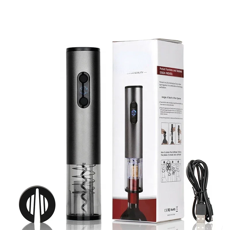 

Aluminum Alloy USB Rechargeable Automatic Electric Wine Opener Corkscrew With Foil Cutter
