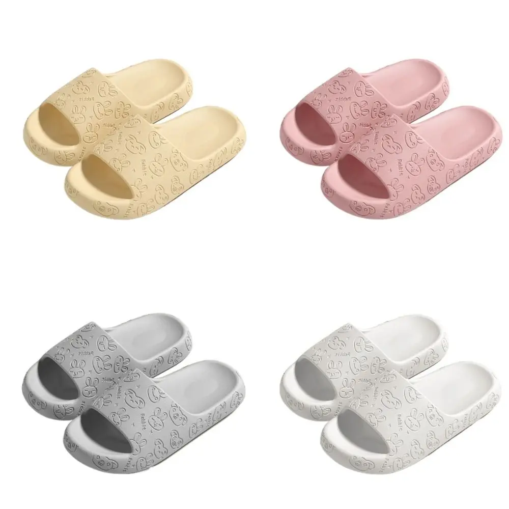 Cute Solid Thick Soled Slippers Rabbit Anti Slip Slippers Women Lightweight Beachwear Outer Wear Shoes Bathroom